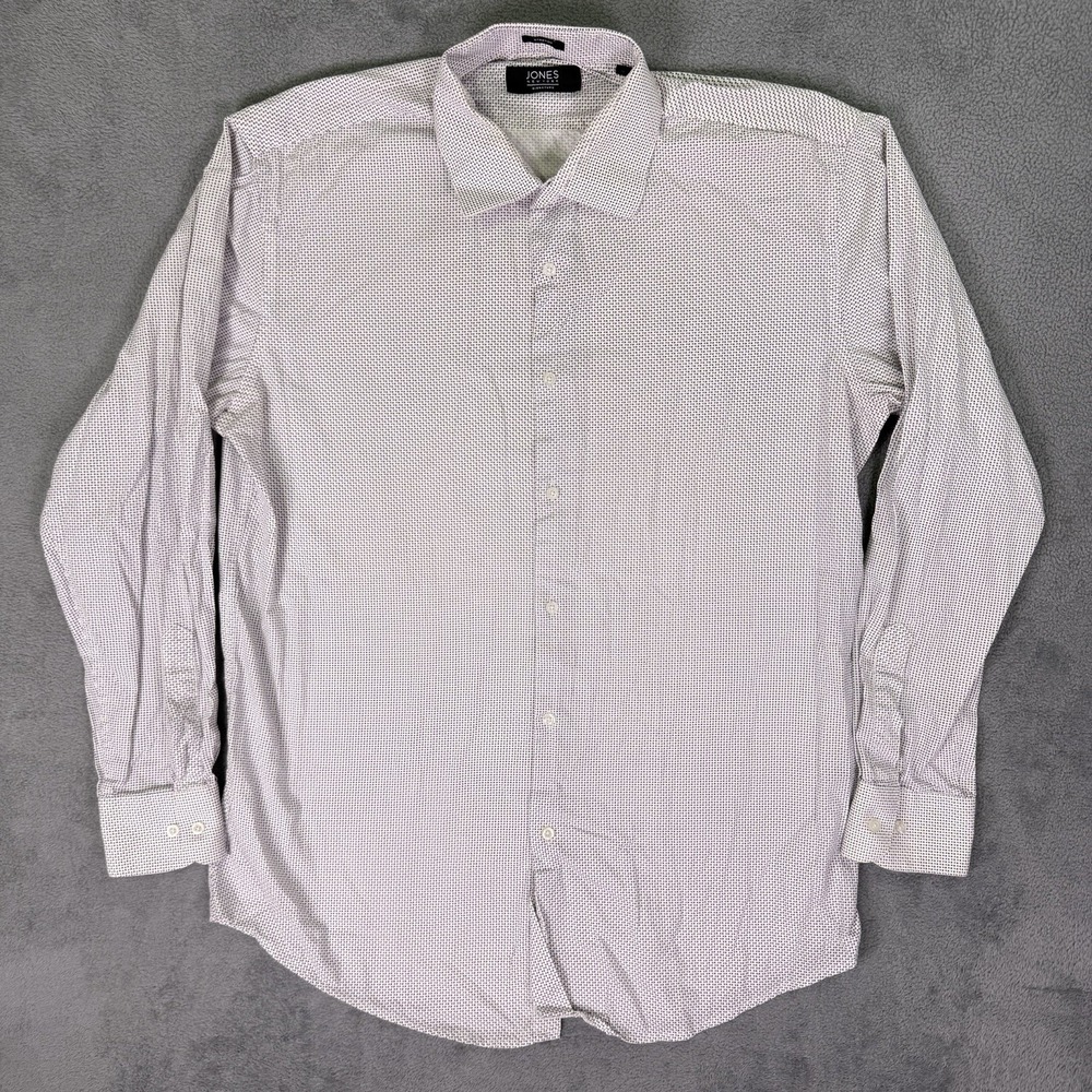 Jones New York Signature Dress Shirt Mens Large (16) 34/35 White Geometric